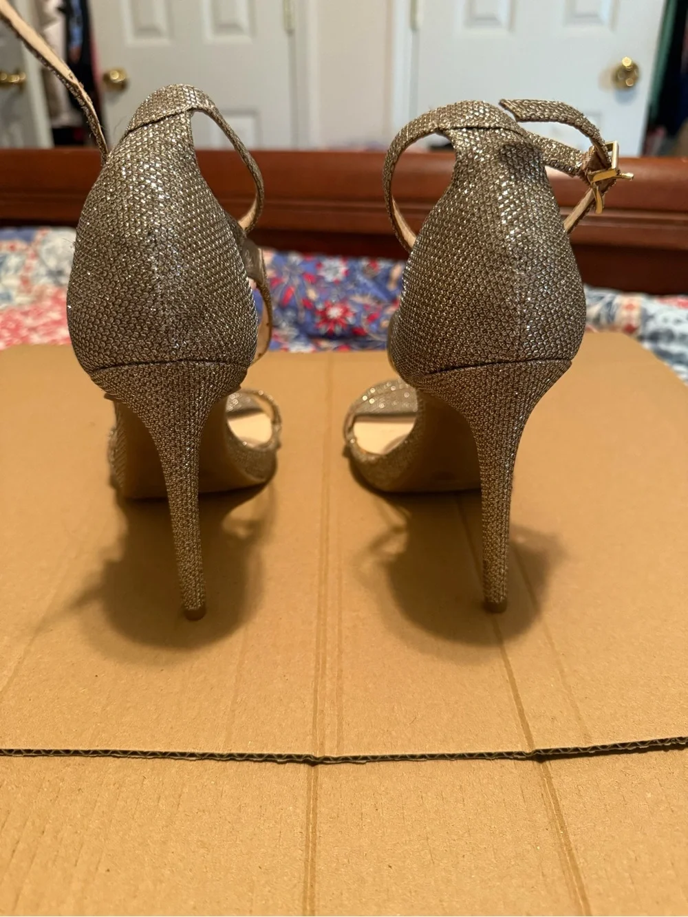 Jessica Simpson Glitter T-Strap Ankle Strap High Heel Sandals - Gold